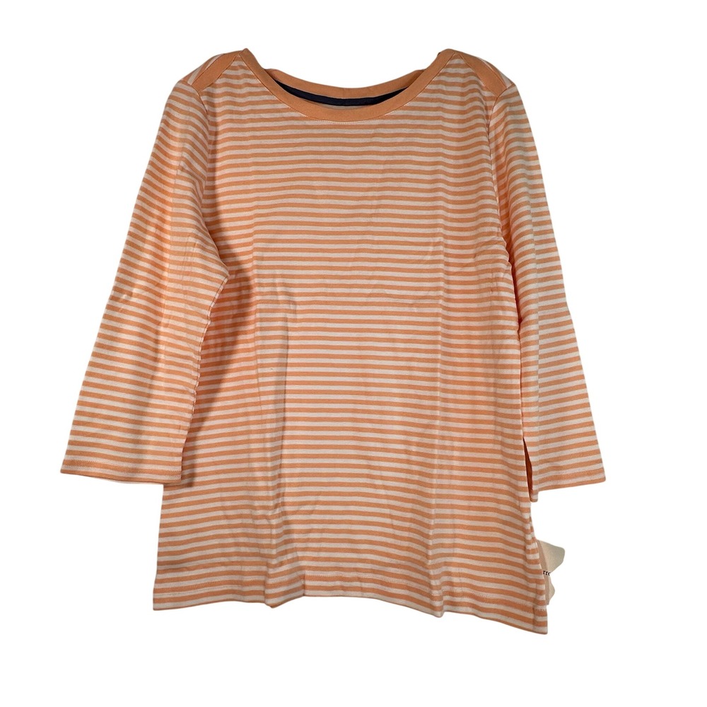 Croft & Barrow Womens Large Peach White Striped Cotton Knit Top CB14002B NWT